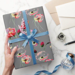 Papier Cadeau Motif De Pavot Sur Grey