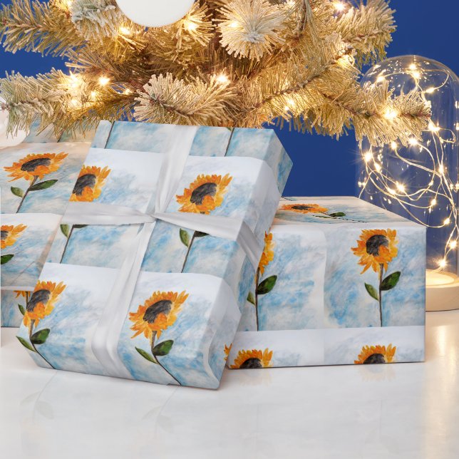 Papier Cadeau Motif de peinture de tournesol aquarelle (Vacances)
