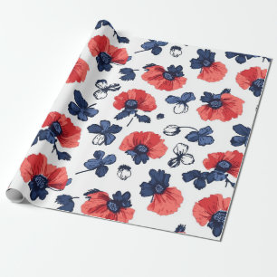 Papier Cadeau Motif de pépites d'aquarelle - Rouge, Bleu et Blan