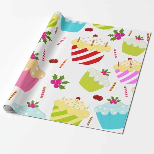 Papier Cadeau Motif de petit gâteau de joyeux anniversaire (Déroulé)
