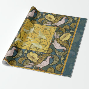 Papier Cadeau Motif de pigeon de poisson Art nouveau antique Ver