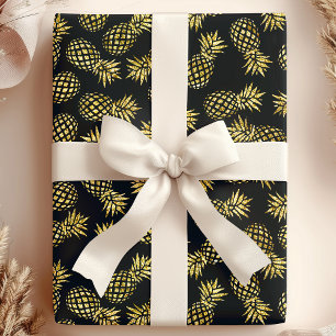 Papier Cadeau Motif de Pineapple en bleu marine et or