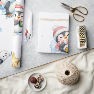 Papier Cadeau Motif de pingouin de Noël mignon