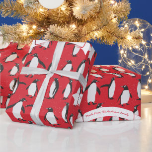 Papier Cadeau Motif de pingouin personnalisé rouge