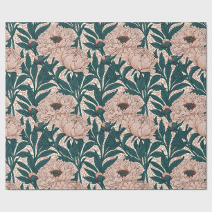 Papier Cadeau Motif de pivoines roses et vertes atténuées