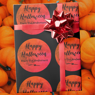 Papier Cadeau Motif de Pleine lune noir et orange Happy Hallowee