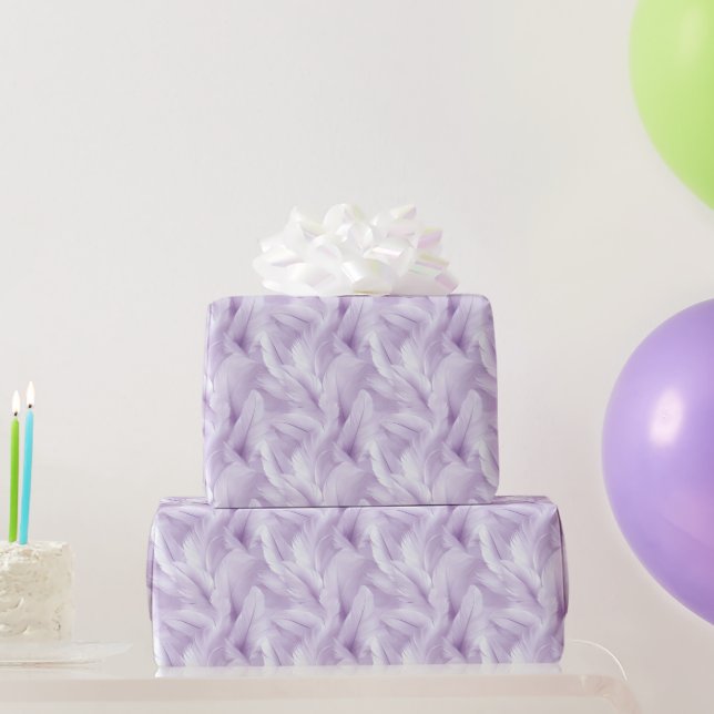 Papier Cadeau Motif de plumes violettes et blanches pour mariage (Cadeaux de fête)