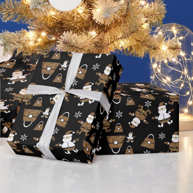 Papier Cadeau Motif de poche Leopard Père Noël en noir (Vacances)