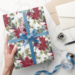 Papier Cadeau Motif de poinsettia à l'aquarelle