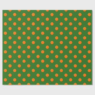 Papier Cadeau Motif de points orange sur fond vert
