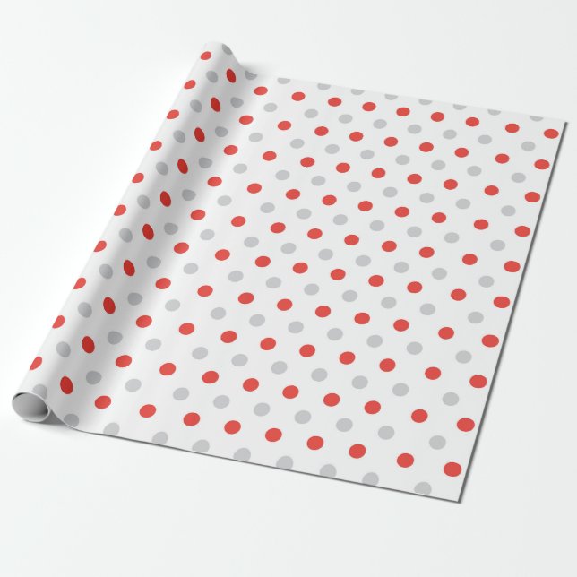 Papier Cadeau Motif de points rouges et gris (Déroulé)