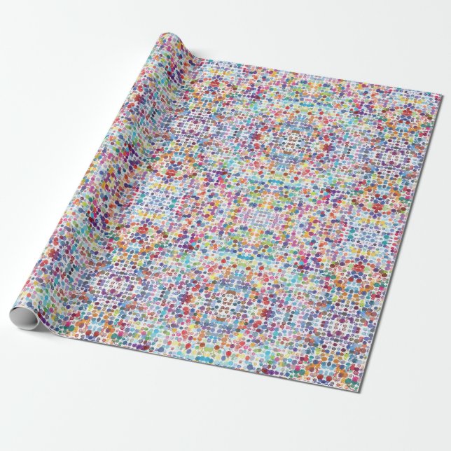 Papier Cadeau Motif de pois d'aquarelle, kaléïdoscopique (Déroulé)