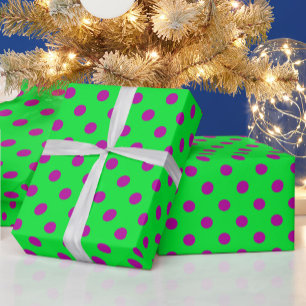 Papier Cadeau Motif de pois en violet sur fond vert