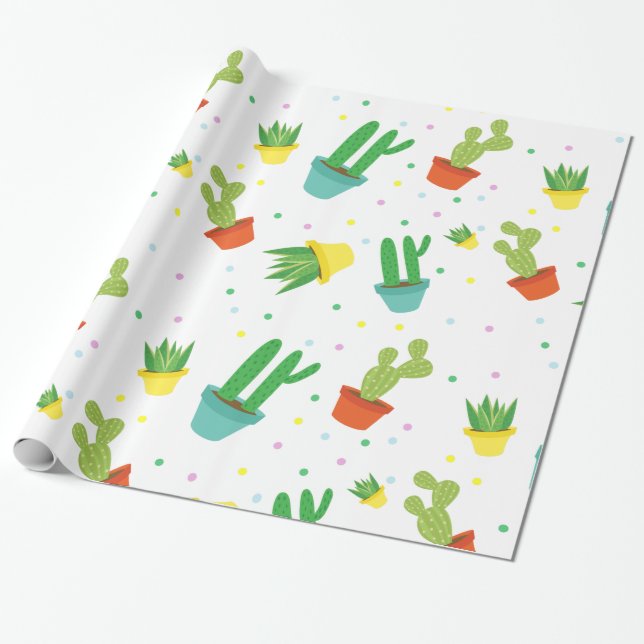 Papier Cadeau Motif de pois succulent mignon de cactus (Déroulé)