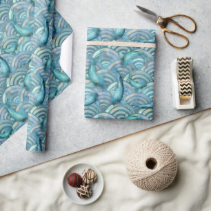 Papier Cadeau Motif de poisson de la carpe bleue Koi