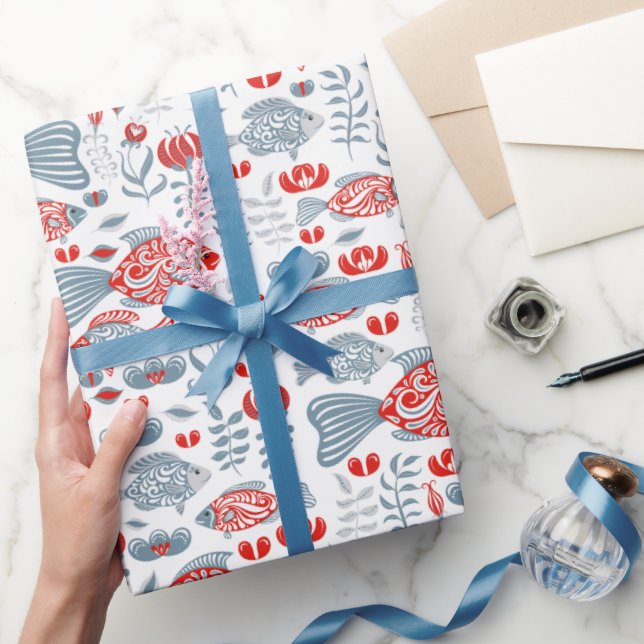 Papier Cadeau Motif de poisson moderne (Cadeaux)