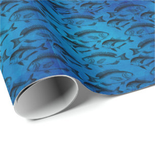 Papier Cadeau Motif de poissons de bleu d'océan pour le pêcheu