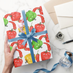 Papier Cadeau Motif de poivrons à l'aquarelle
