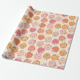 Papier Cadeau Motif de pomme rose et orange mignon