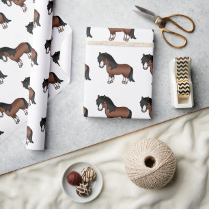 Papier Cadeau Motif de poney de Shetland brun de dessin animé mi