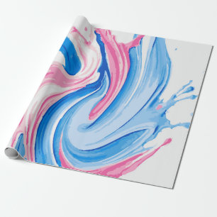 Papier Cadeau Motif de projection de peinture rose et bleue sur