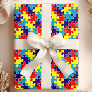 Papier Cadeau Motif de puzzle de sensibilisation à l'autisme d'A
