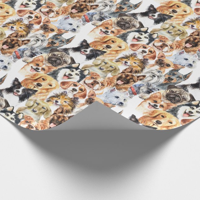 Papier Cadeau Motif de races de chiens d'aquarelle (Coin)