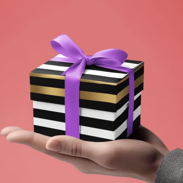 Papier Cadeau Motif de rayures noir, blanc et or (Créateur téléchargé)