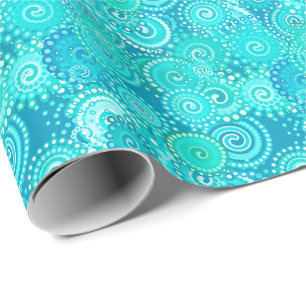 Papier Cadeau Motif de remous de fractale, nuances de bleu