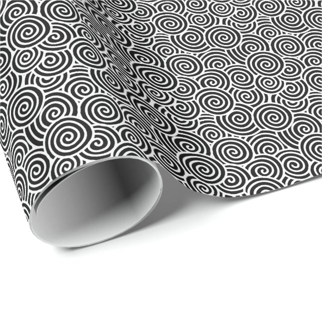 Papier Cadeau Motif de remous de Japonais - noir et blanc (Coin rond)