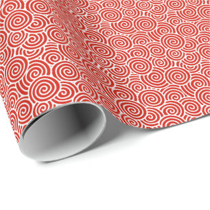 Papier Cadeau Motif de remous de Japonais - rouge-foncé et blan