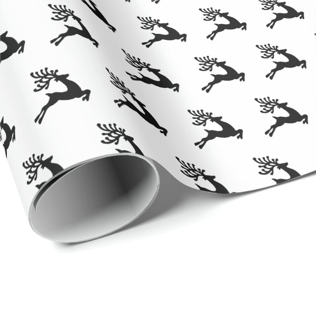 Papier Cadeau Motif de rennes noir et blanc (Coin rond)