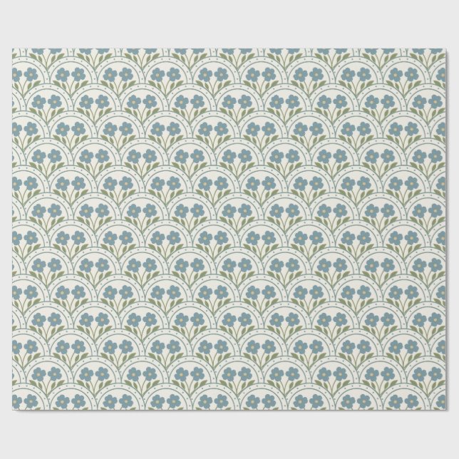 Papier Cadeau Motif de répétition de la pétale bleu fleur (Plat)