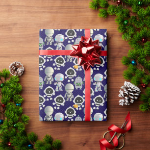 Papier Cadeau Motif de robots mignons. CUTERB01.DBlue BG