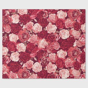 Papier Cadeau Motif de rose transparente rouge cramoisi et rose