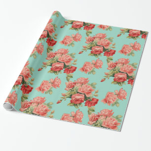 Papier Cadeau Motif de Roses rouges roses Vintages