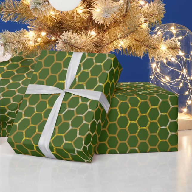 Papier Cadeau Motif de ruche Hexagon Vert Festif (Vacances)