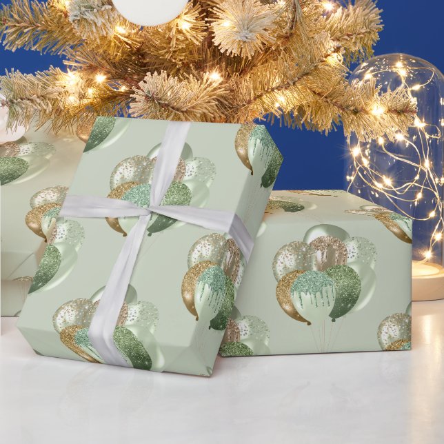 Papier Cadeau Motif de sage et de ballon d'or (Vacances)