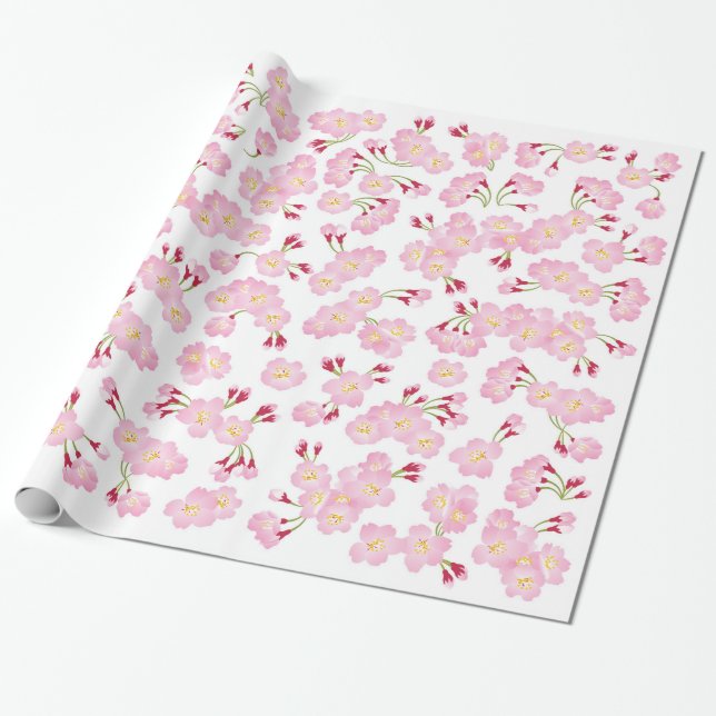 Papier Cadeau Motif de Sakura de rose de pleine floraison (Déroulé)
