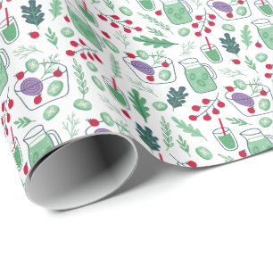 Papier Cadeau Motif de salade végétale avec nom vert