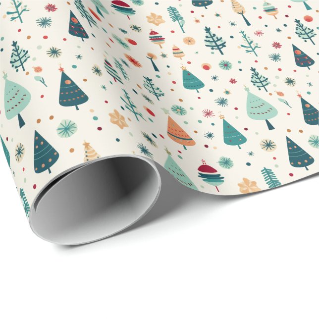 Papier Cadeau Motif de sapin de Noël Rétro minimal (Coin rond)