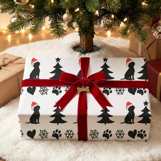 Papier Cadeau Motif de silhouette de chien Beagle noir pour Noël