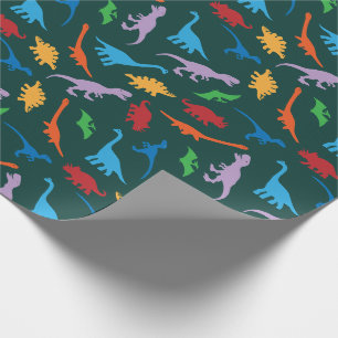 Papier Cadeau motif de silhouette de sept espèces de dinosaures
