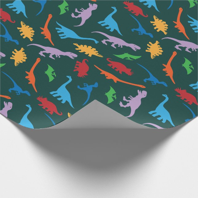 Papier Cadeau motif de silhouette de sept espèces de dinosaures (Coin)