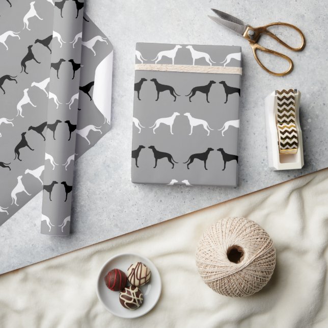 Papier Cadeau Motif de silhouettes de chien gris (Artisanat)