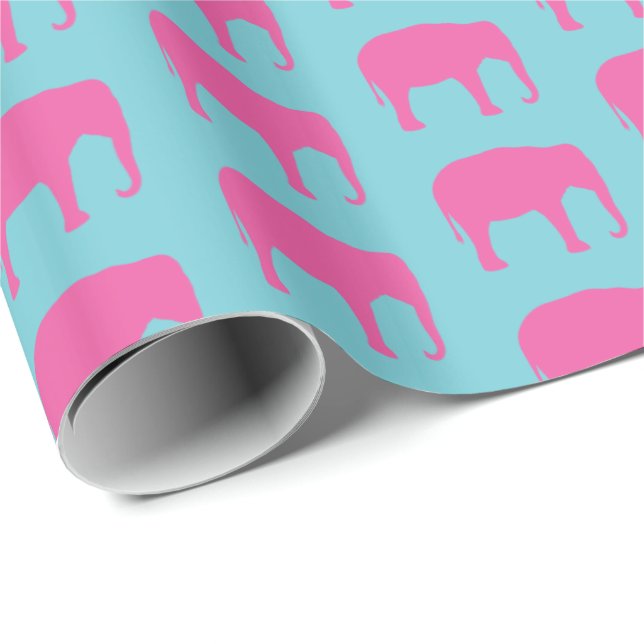 Papier Cadeau Motif de silhouettes d'éléphant rose (Coin rond)