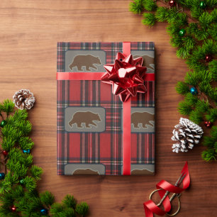 Papier Cadeau Motif de silhouettes d'ours grizzli sur plaid