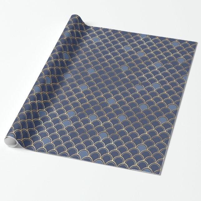 Papier Cadeau Motif de sirène bleu et or (Déroulé)