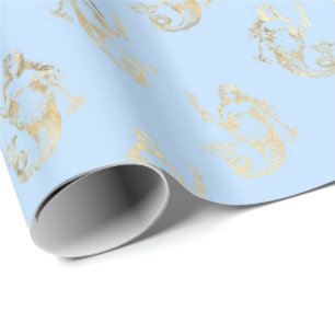 Papier Cadeau Motif de sirène bleu/or