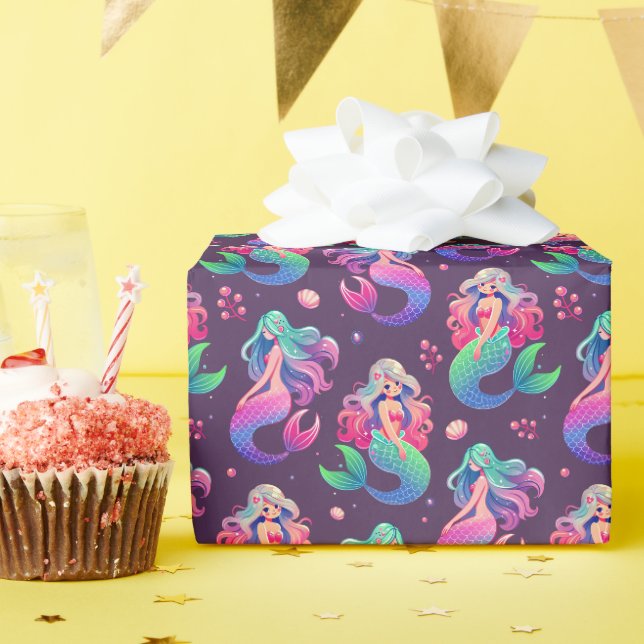 Papier Cadeau Motif de sirène d'Imaginaire avec éléments sous-ma (Fête d'anniversaire)